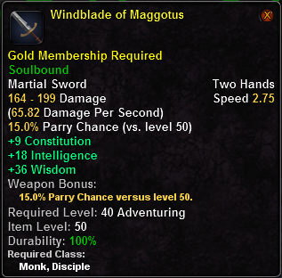 In-game tooltip for Windblade of Maggotus