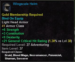 In-game tooltip for Wingscale Helm