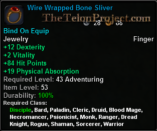 In-game tooltip for Wire Wrapped Bone Sliver