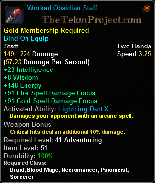 In-game tooltip for Worked Obsidian Staff