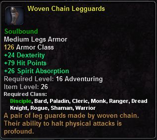 In-game tooltip for Woven Chain Leggings