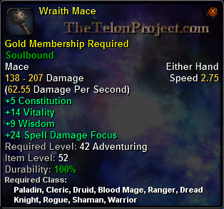 In-game tooltip for Wraith Mace