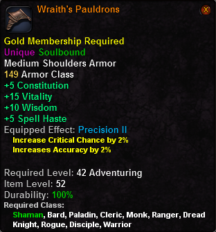In-game tooltip for Wraith s Pauldrons