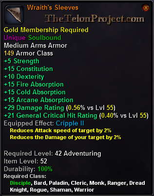 In-game tooltip for Wraith s Sleeves