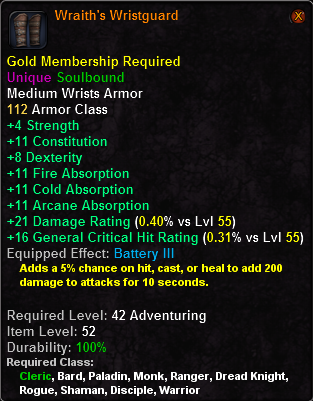 In-game tooltip for Wraith s Wristguard