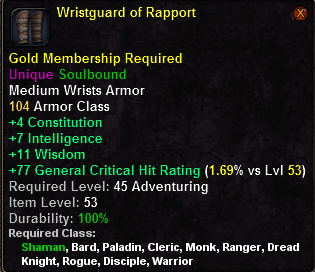 In-game tooltip for Wristguard of Rapport