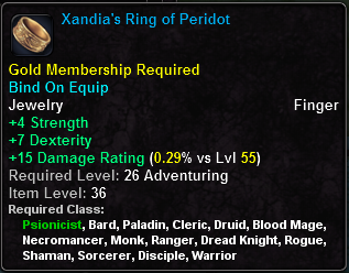 In-game tooltip for Xandia's Ring of Peridot