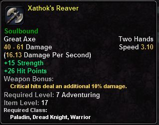 In-game tooltip for Xathok's Reaver