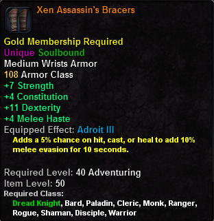 In-game tooltip for Xen Assassin's Bracers