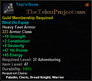 In-game tooltip for Yajo's Boots