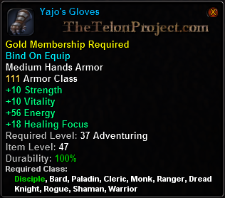 In-game tooltip for Yajo's Gloves