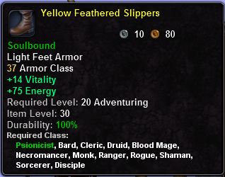 In-game tooltip for Yellow Feathered Slippers