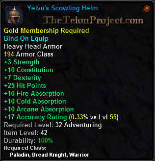 In-game tooltip for Yelvu s Scowling Helm