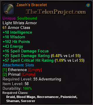 In-game tooltip for Zaseh's Bracelet