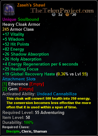 In-game tooltip for Zaseh's Shawl