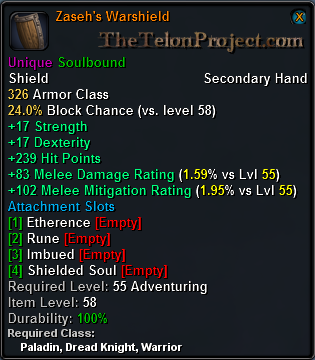 In-game tooltip for Zaseh's Warshield