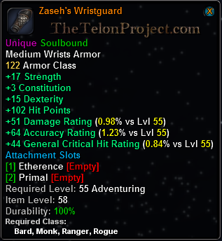 In-game tooltip for Zaseh's Wristguard