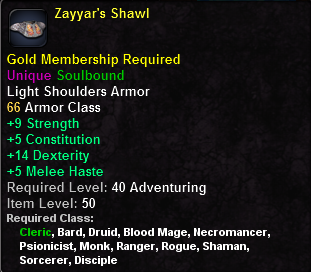 In-game tooltip for Zayyar's Shawl