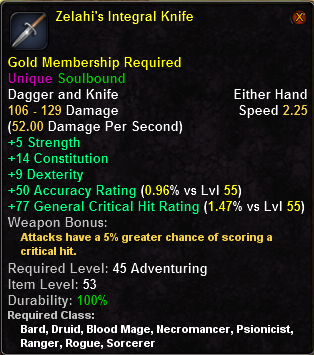In-game tooltip for Zelahi s Integral Knife