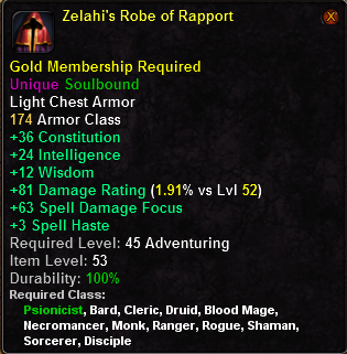 In-game tooltip for Zelahi s Robe of Rapport
