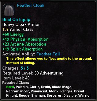 In-game tooltip for Feather Cloak