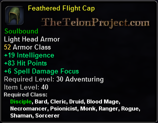 In-game tooltip for Feathered Flight Cap
