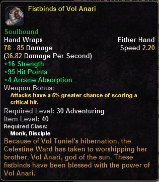 In-game tooltip for Fistbinds Of Vol Anari