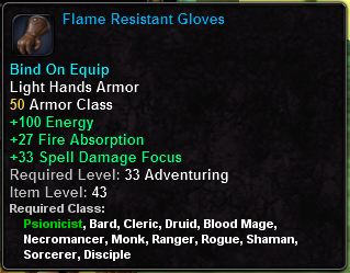 In-game tooltip for Flame Resistant Gloves