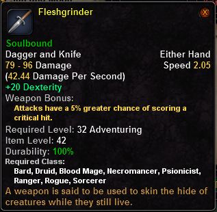 In-game tooltip for Fleshgrinder