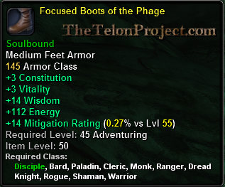 In-game tooltip for Focused Boots Of The Phage