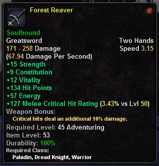 In-game tooltip for Forest Reaver