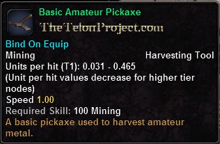 In-game tooltip for Basic Amateur Pickaxe