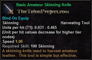 In-game tooltip for Basic Amateur Skinning Knife