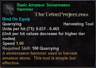 In-game tooltip for Basic Amateur Stonemason Hammer