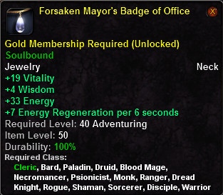 In-game tooltip for Forsaken Mayor's Badge Of Office