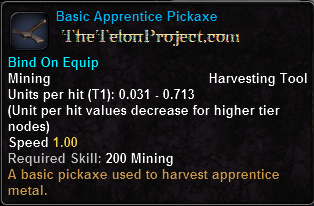 In-game tooltip for Basic Apprentice Pickaxe