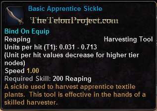 In-game tooltip for Basic Apprentice Sickle