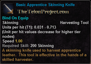 In-game tooltip for Basic Apprentice Skinning Knife