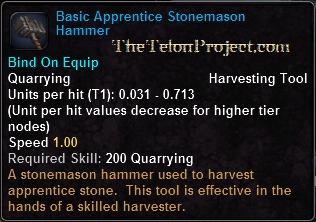 In-game tooltip for Basic Apprentice Stonemason Hammer