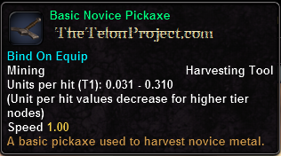 In-game tooltip for Basic Novice Pickaxe