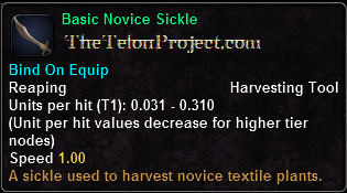 In-game tooltip for Basic Novice Sickle