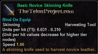 In-game tooltip for Basic Novice Skinning Knife