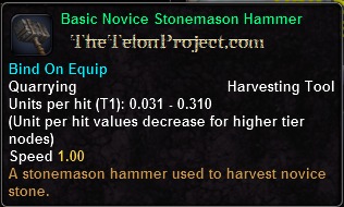 In-game tooltip for Basic Novice Stonemason Hammer