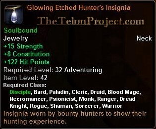 In-game tooltip for Glowing Etched Hunter's Insignia