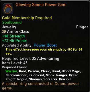 In-game tooltip for Glowing Xennu Power Gem