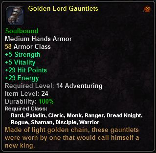 In-game tooltip for Golden Lord Gauntlets