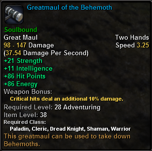 In-game tooltip for Greatmaul Of The Behemoth
