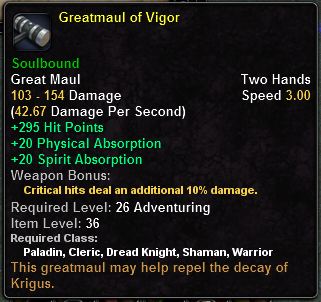 In-game tooltip for Greatmaul Of Vigor