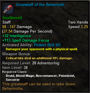 In-game tooltip for Greatstaff Of The Behemoth