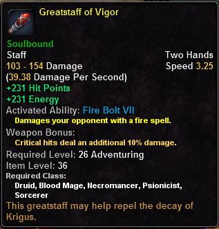 In-game tooltip for Greatstaff Of Vigor